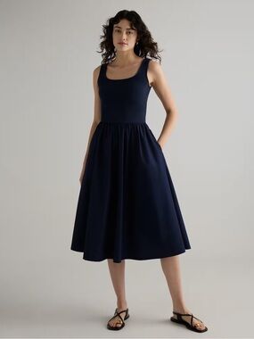 NWT Quince Cotton Mixed Media Tank Dress Navy